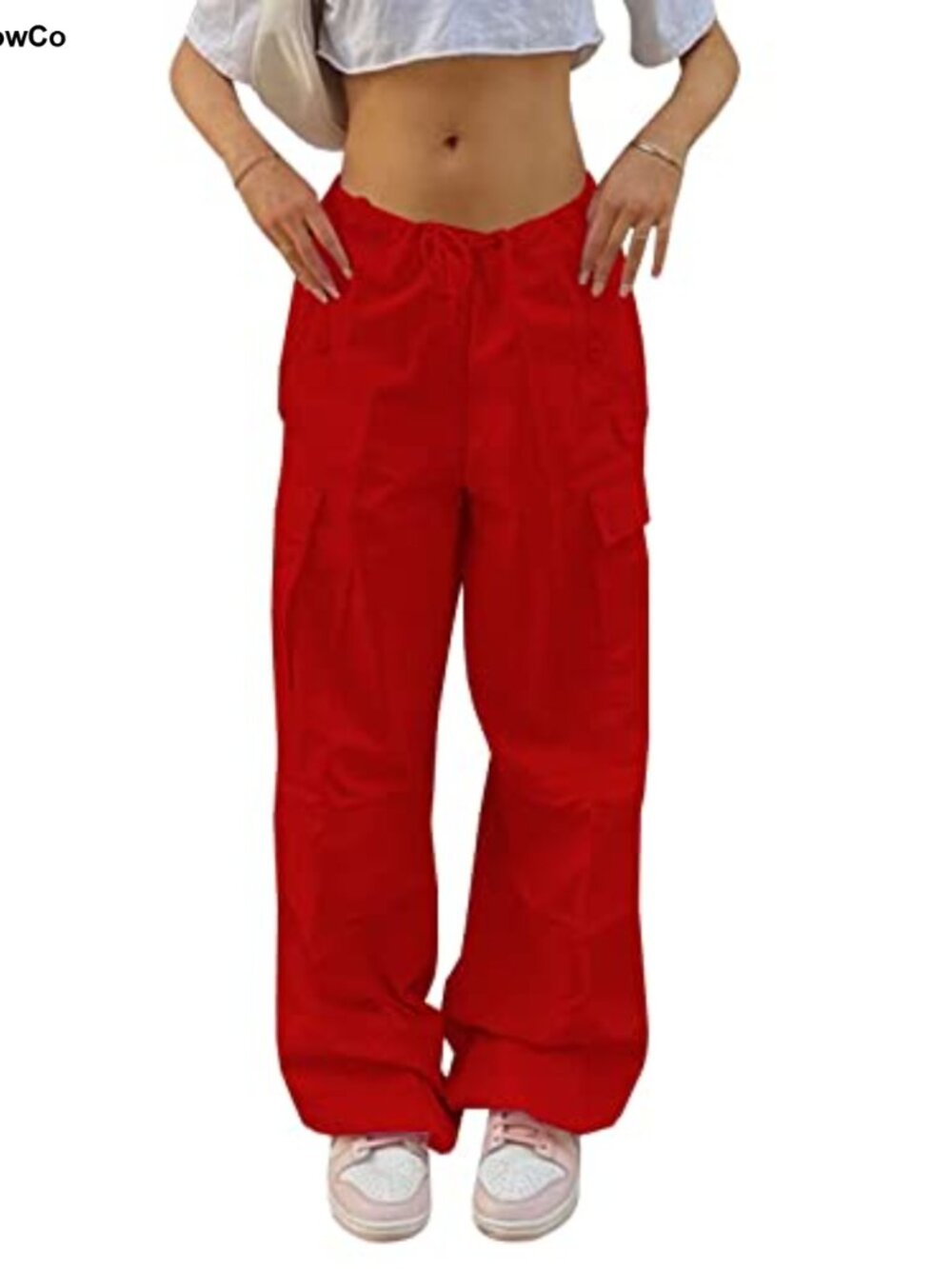 Women's Parachute Cargo Pants Baggy Low Waist Wide Leg Cinch Bottom Sweatpants